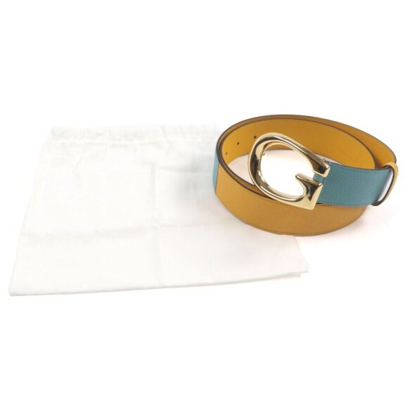 Gucci Memorable Buckle g Logo Buckle Bicolor Leather Belt Yellow Blue main image 5